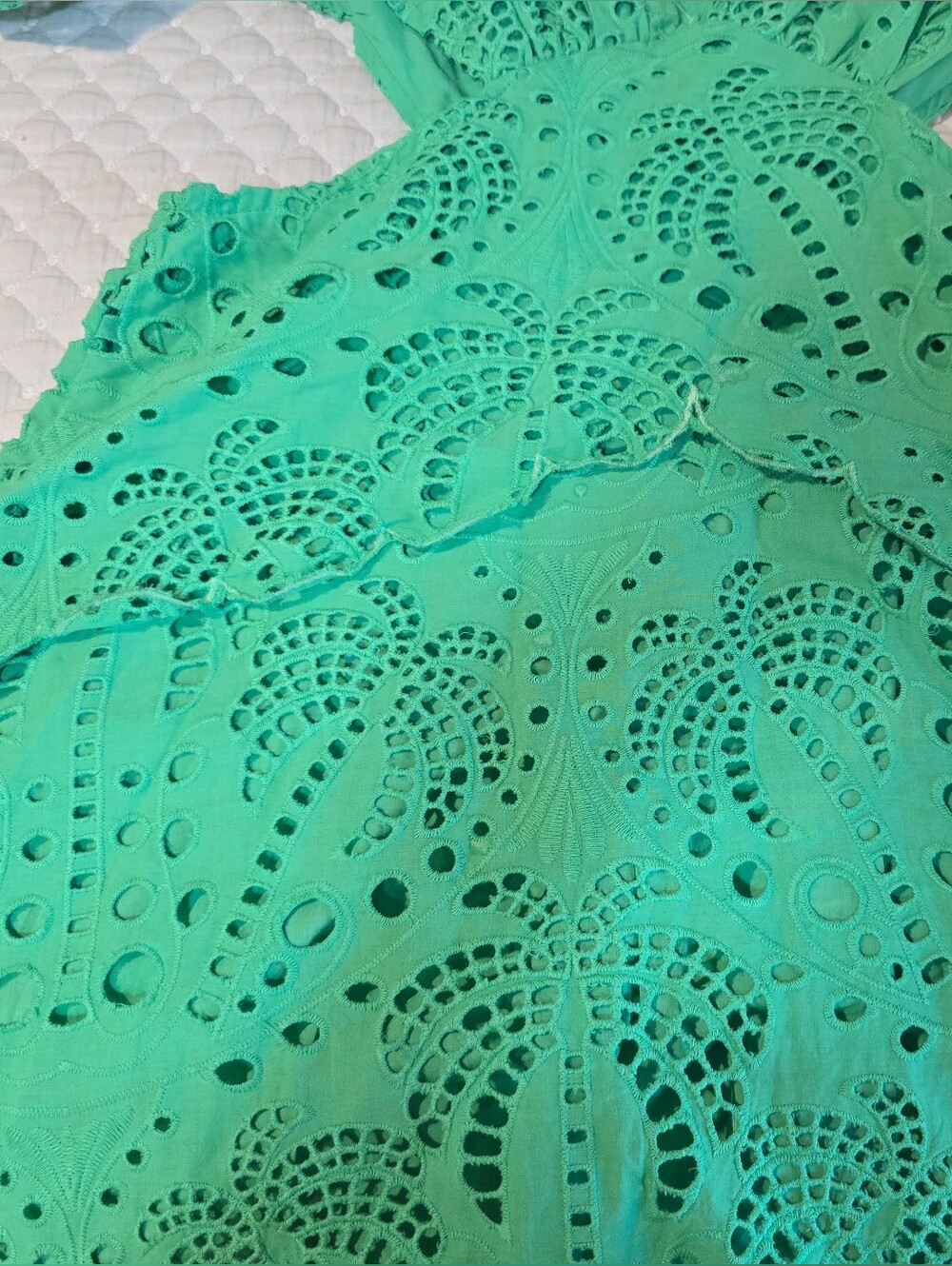 Farm Rio Green Richelieu Cutwork Midi Dress Size Small - Picture 9 of 14